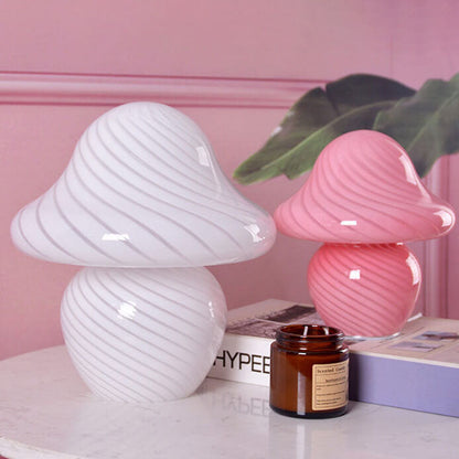 Modern Decorative Mushroom Striped Glass 1-Light Table Lamp