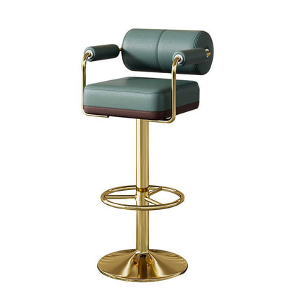 Contemporary Luxury Napa Leather Upholstered Height Adjustable Swivel Bar Stool Armrest Footrest For Dining Room