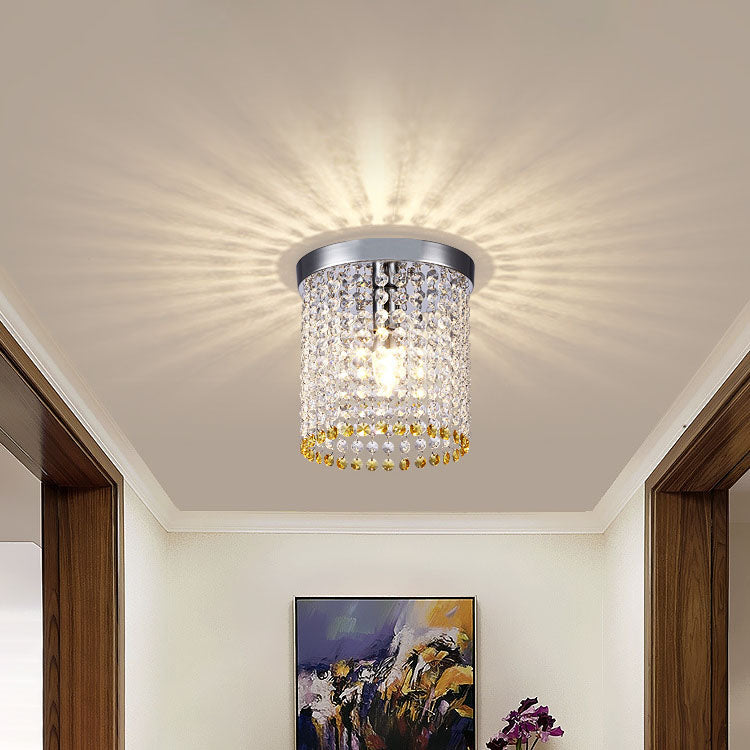 Modern Minimalist Crystal Bead Curtain Round 1-Light Semi-Flush Mount Ceiling Light