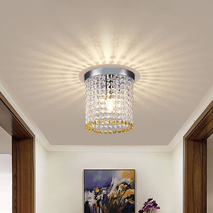 Modern Minimalist Crystal Bead Curtain Round 1-Light Semi-Flush Mount Ceiling Light