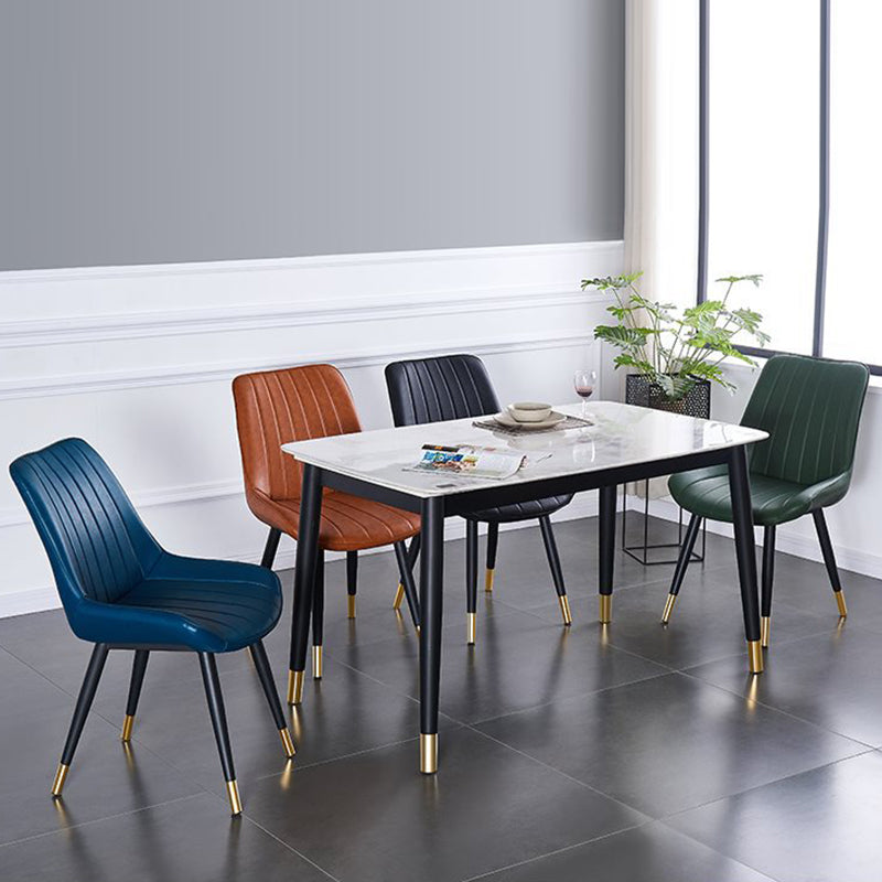 Modern Luxury Square Curved Faux Leather Metal Dining Chair Backrest Armless For Dining Room