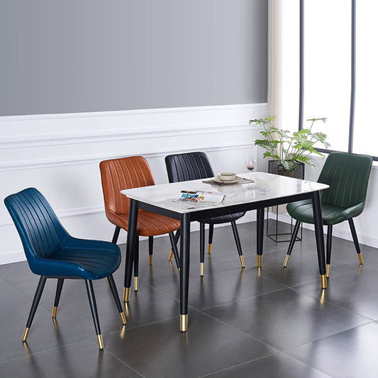 Modern Luxury Square Curved Faux Leather Metal Dining Chair Backrest Armless For Dining Room