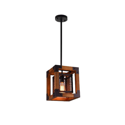 Wooden Square 1-Light Square Pendant Light