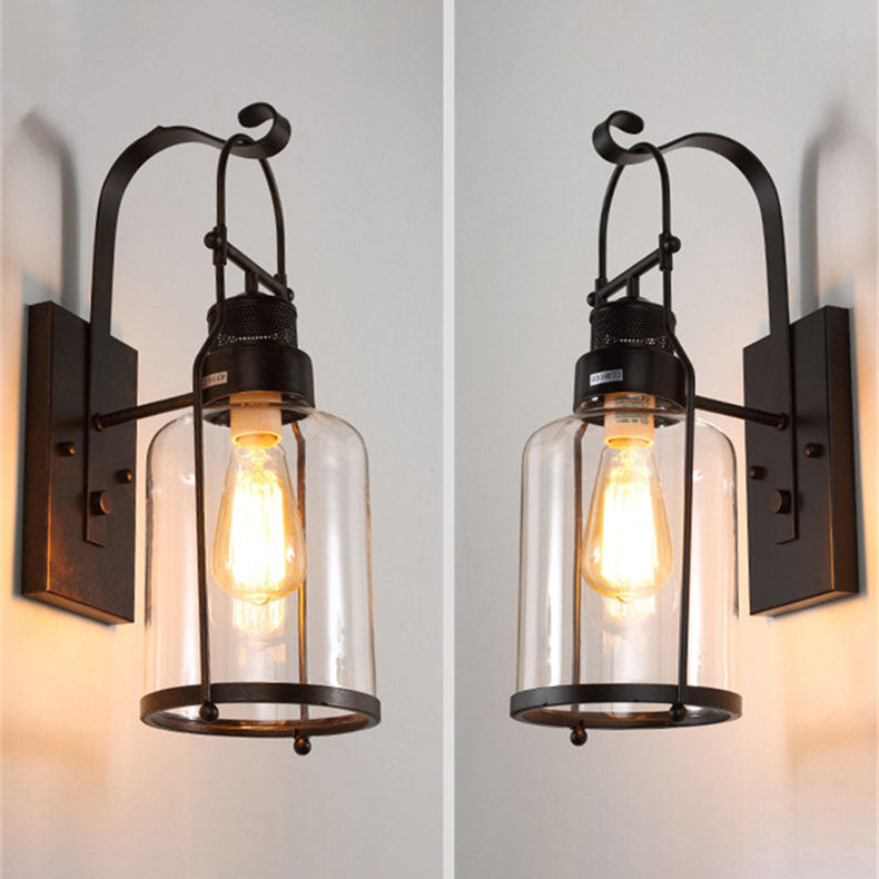 Contemporary Industrial Iron Glass Cylinder 1-Light Wall Sconce Lamp For Hallway