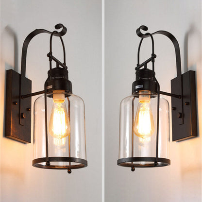 Contemporary Industrial Iron Glass Cylinder 1-Light Wall Sconce Lamp For Hallway