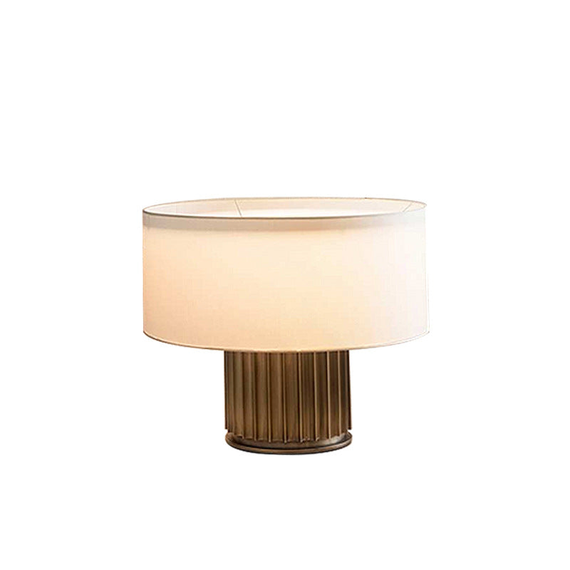Nordic Minimalist Fabric Drum Metal Column 1-Light Table Lamp