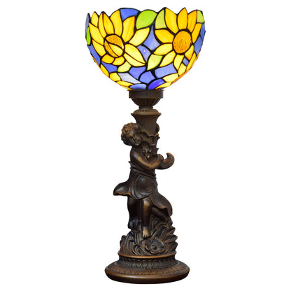 Traditional Tiffany Resin Glass Hemispheric Sunflower Boy 1-Light Table Lamp For Bedside