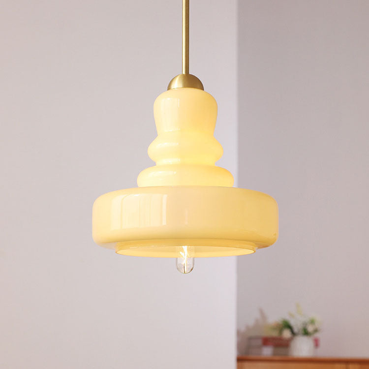 Contemporary Vintage Round Gourd Iron Copper Glass 1-Light Pendant Light For Living Room