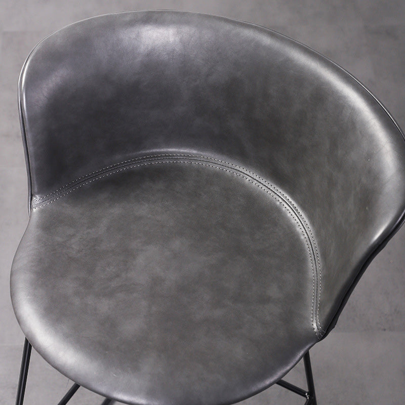 Contemporary Retro Square Saddle Leather Stainless Steel Bar Stool Backrest Footrest For Dining Room