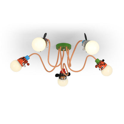 Cartoon Creative Animal Light Head 3/4/5 Light Kids Semi-Flush Mount Ceiling Light