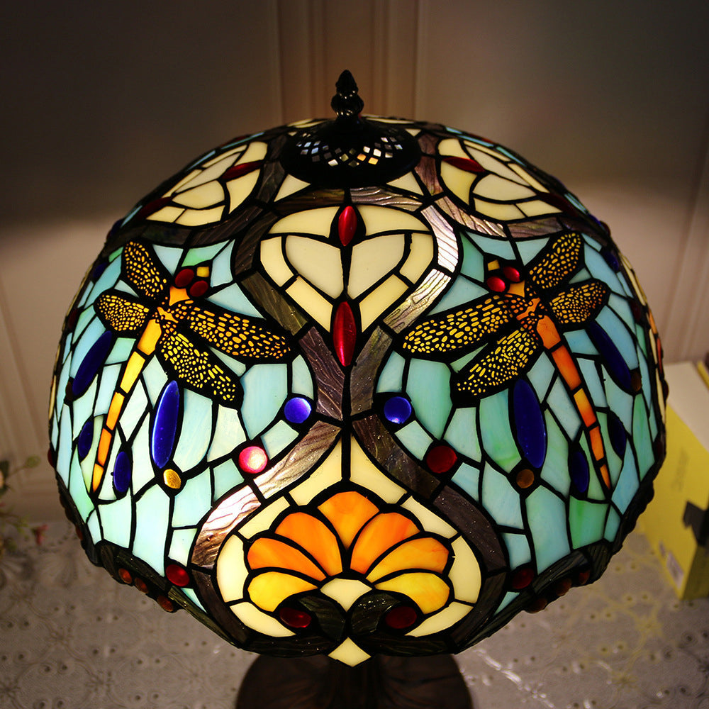 Traditional Rustic Round Resin Glass 2-Light Table Lamp For Bedroom