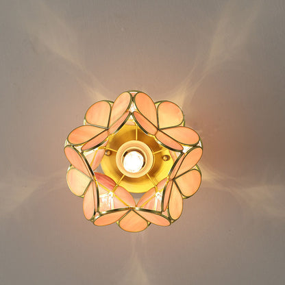 Modern Art Deco Brass Finish Frame Petal Glass Shade 1-Light Semi-Flush Mount Ceiling Light For Living Room