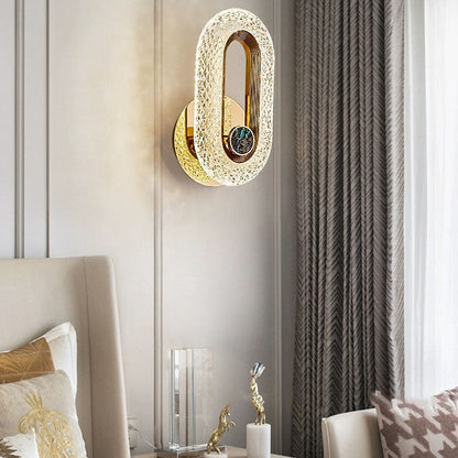 مصباح حائط LED بتصميم دائري بيضاوي الشكل مصنوع من سبائك الزنك والأكريليك بتصميم عصري فاخر لغرفة المعيشة 