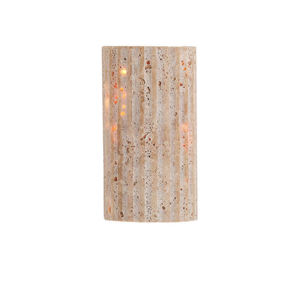 Traditional Japanese Striped Beige Travertine Semicircle LED Waterproof Wall Sconce Lamp For Living Room