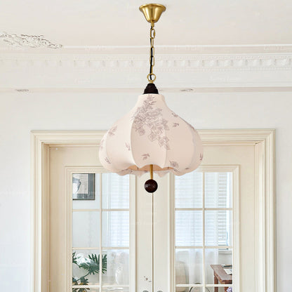 Traditional Vintage Chestnut Shaped Walnut Fabric Iron 1-Light Pendant Light For Bedroom