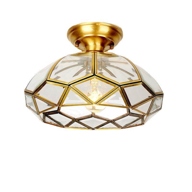 Modern Simple All-Copper Glass Flower-Shaped 1-Light Semi-Flush Mount Ceiling Light