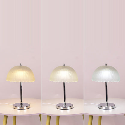 Contemporary Nordic Petal Dome Frosted Glass 1-Light Table Lamp For Bedroom
