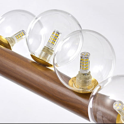 Modern Minimalist Wave Line Orb Solid Wood Glass 6/8/10 Lights Island Light Chandelier For Dining Room