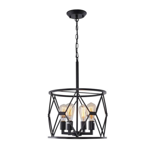 Wrought Iron Lampshade Iron Chain 4-Light Adjustable Length Lantern Geometric Pendant Light