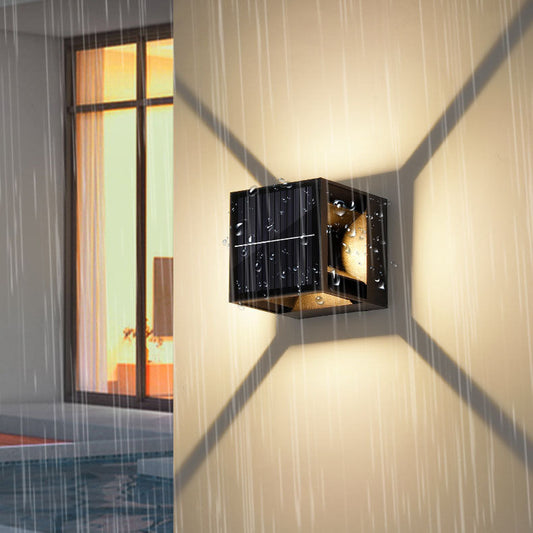 مصباح حائط LED من الألومنيوم بتصميم مربع مخطط يعمل بالطاقة الشمسية بتصميم عصري بسيط للحديقة 