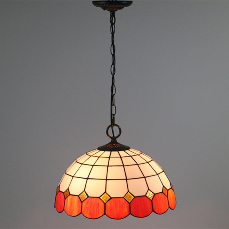 Tiffany Vintage Gemstone Stained Glass Dome 3-Light Pendant Light