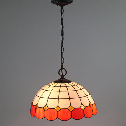 Tiffany Vintage Gemstone Stained Glass Dome 3-Light Pendant Light