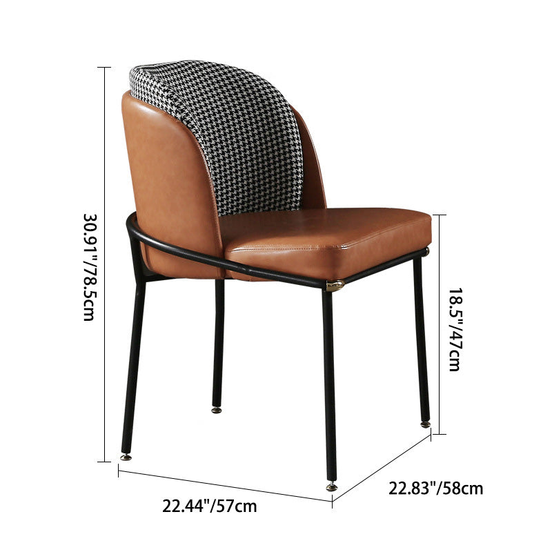 Traditional Vintage Square Faux Leather Metal Dining Chair Four Legs Backrest For Dining Room