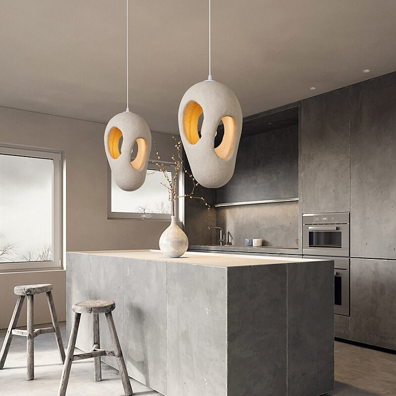 Japanese Wabi-sabi Resin Geometric Circle 1-Light Pendant Light