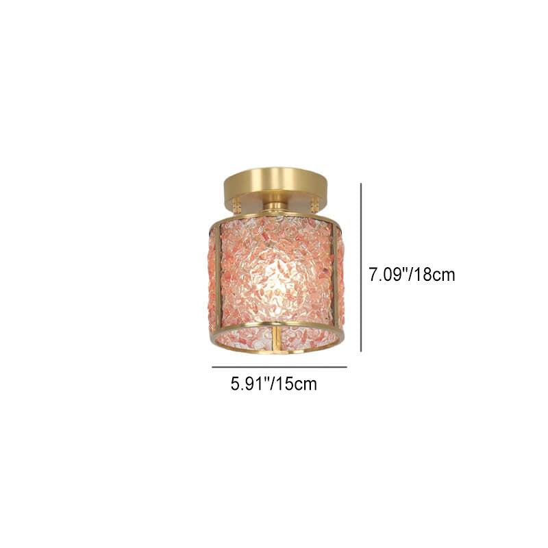 European Light Luxury Pink Crystal Cylinder Copper 1-Light Semi-Flush Mount Ceiling Light