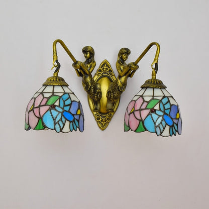 European Tiffany Mermaid Stained Glass 2-Light Wall Sconce Lamp