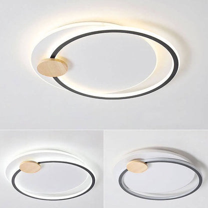 Nordic Simple Round Ring Aluminum Wood LED Flush Mount Ceiling Light