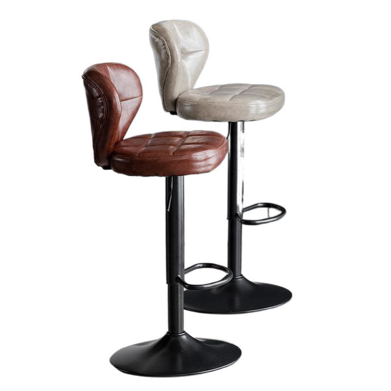 Modern Minimalist Square Oiled Wax Leather Metal Bar Stool Backrest Armless For Dining Room