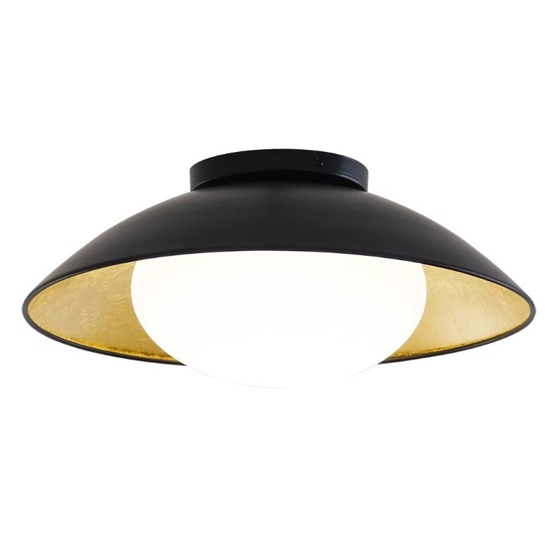 Traditional Vintage Iron Glass Ball Bowl 1-Light Semi-Flush Mount Ceiling Light For Bedroom