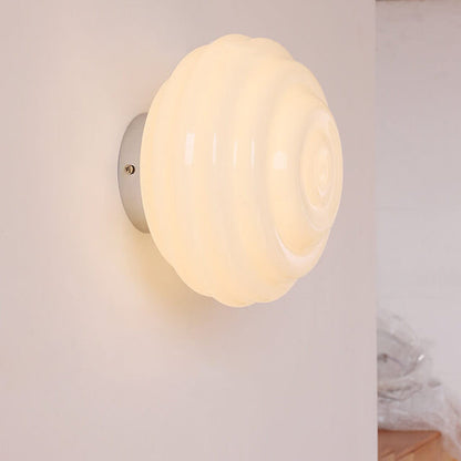Nordic Cream Wave Round Glass Lampshade 1-Light Wall Sconce Lamp