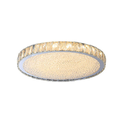Modern Light Luxury Crystal Square Round Stainless Steel LED Flush Mount Ceiling Light