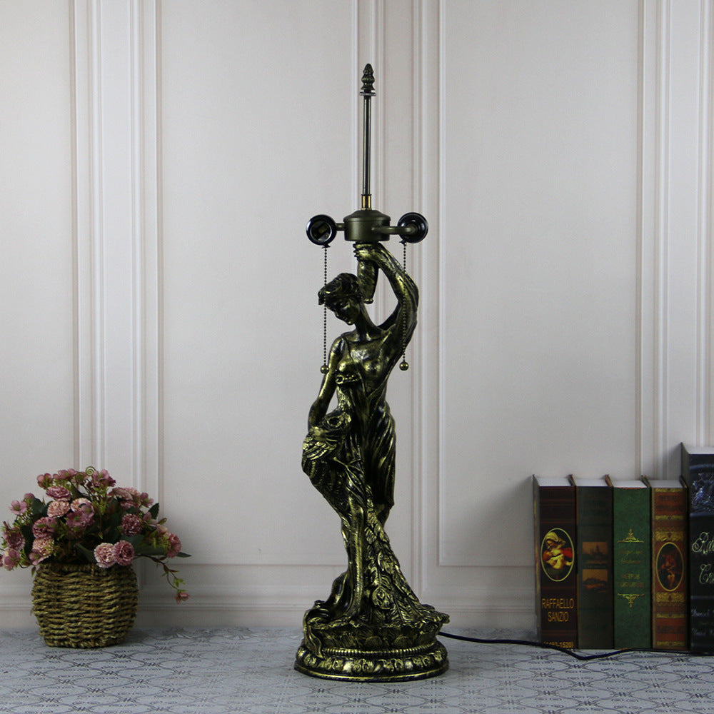 Traditional Tiffany Resin Glass Dome Grape Cow Diamond Pretty Woman Base 2-Light Table Lamp For Bedside