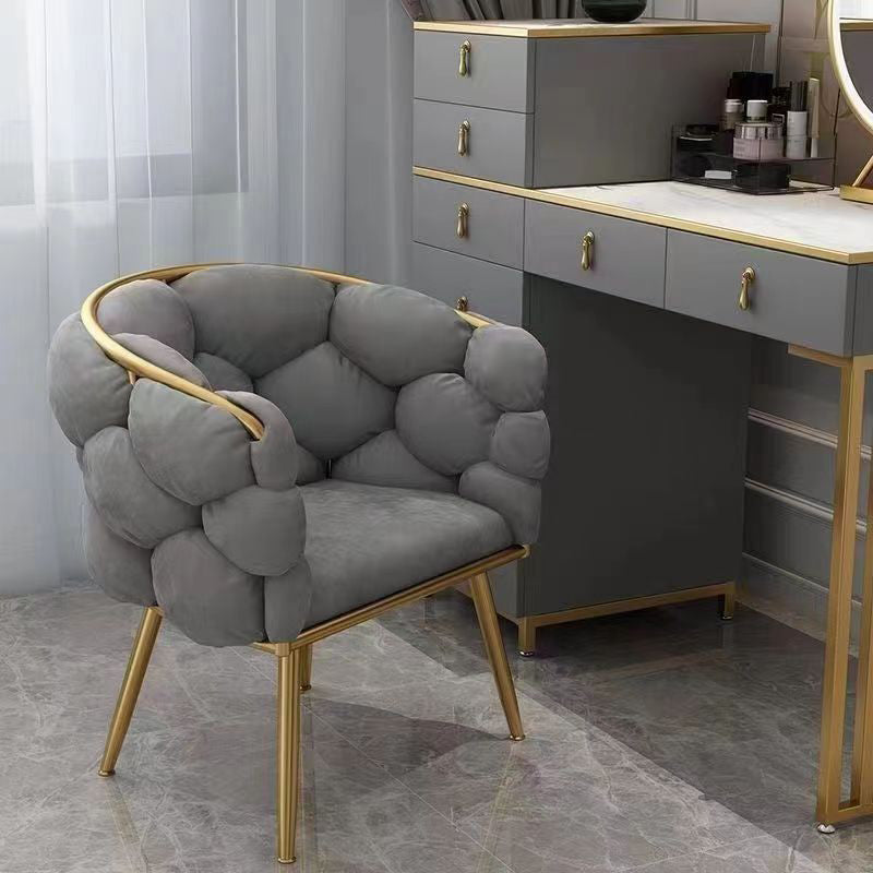 Contemporary Creative Half Round Bubble Fabric Metal Vanity Stool Backrest For Bedroom