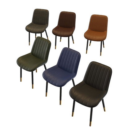 Modern Luxury Square Curved Faux Leather Metal Dining Chair Backrest Armless For Dining Room