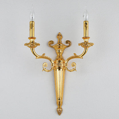 European Vintage Carved Candle Holder Long Arm 2-Light Wall Sconce Lamp