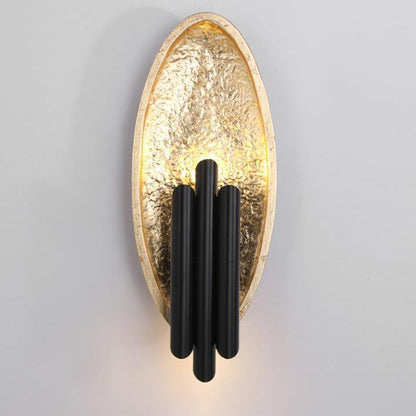 Contemporary Luxury Oval Gold Foil Texture Metal Tube 2-Light Wall Sconce Lamp For Dining Room