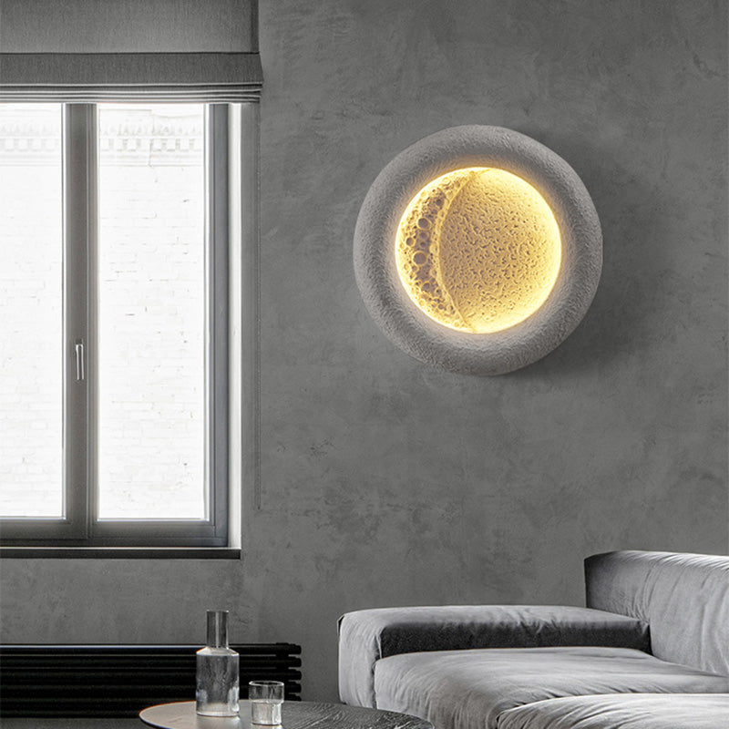 مصباح حائط LED دائري تقليدي عتيق مقاوم للماء مصنوع من الخرسانة على شكل قمر دافئ للحديقة 