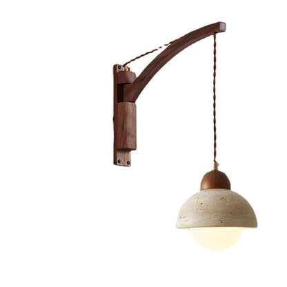 Japanese Wabi-Sabi Solid Wood Glass Horn 1-Light Wall Sconce Lamp