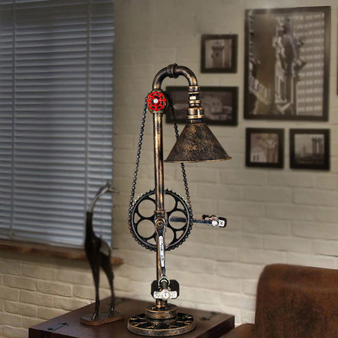 Industrial Vintage Iron Gear Plumbing Metal 1-Light Table Lamp