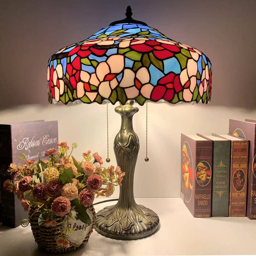 Vintage Tiffany Stained Glass Mediterranean Dome 1-Light Table Lamp