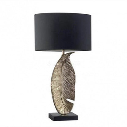 Nordic Creative Fabric Drum Leaf Resin Base 1-Light Table Lamp