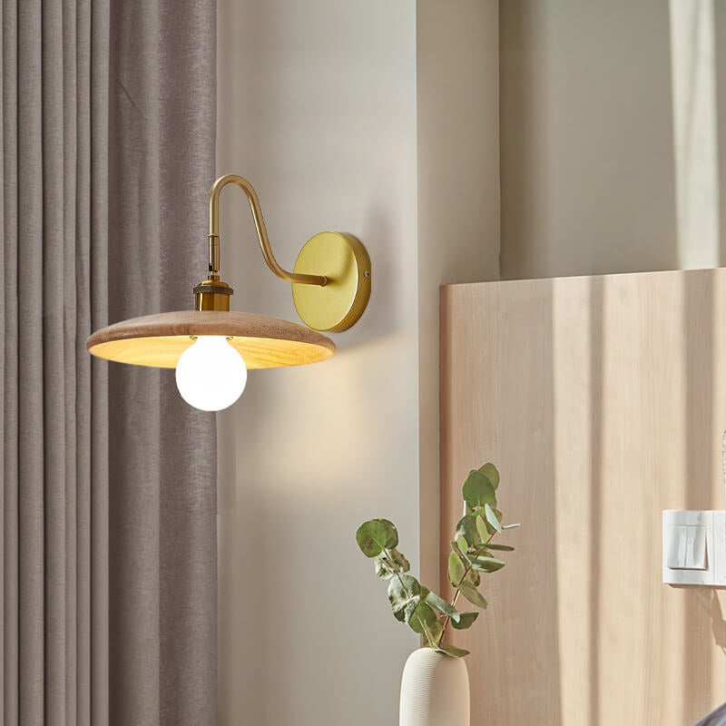 Modern Wooden Japanese Tray Shaped 1-Light Wall Sconce Lamp