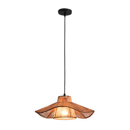 Traditional Vintage Weaving Iron Paper Rope Hat Cylinder 1-Light Pendant Light For Dining Room