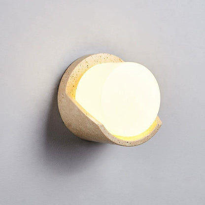 Traditional Japanese Cylindrical Beige Travertine 1-Light Wall Sconce Lamp For Bedroom