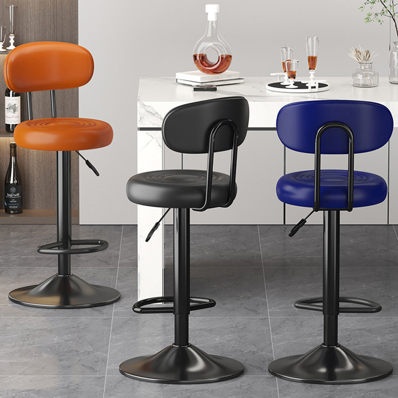 Contemporary Luxury Round Faux Leather Upholstered Swivel Bar Stool Height Adjustable Footrest For Dining Room