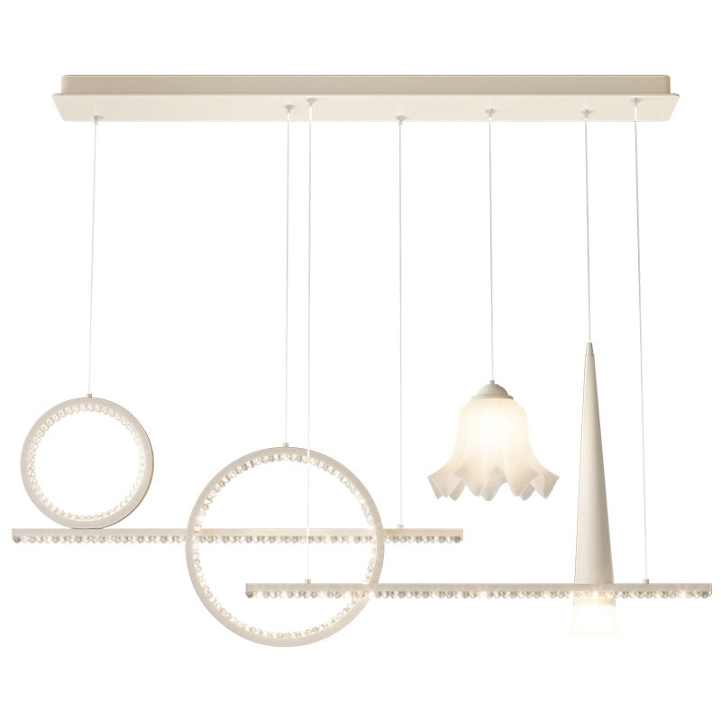 Contemporary Luxury Geometric Ring Glass Ball Shade LED Chandelier Island Light For Living Room
